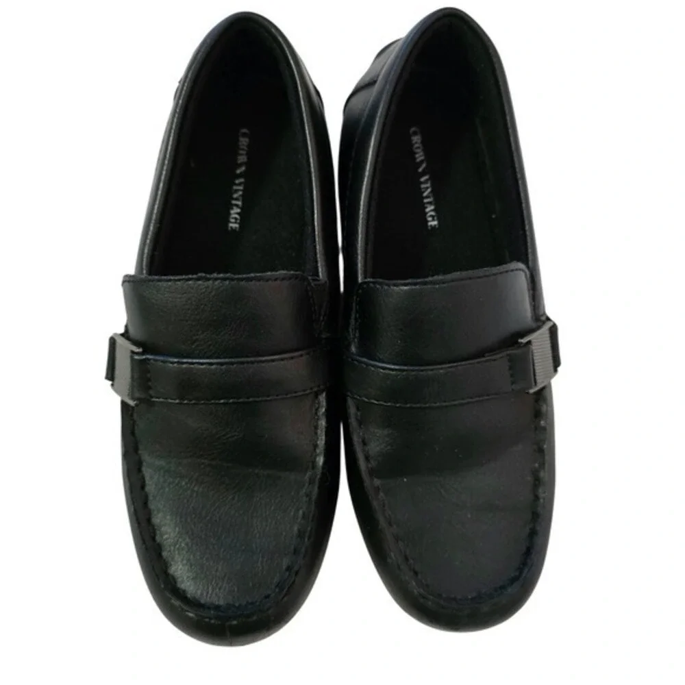 Crown Vintage Donovan Boys Black‎ Loafers Slip On Dress Shoes Size 3 Classic